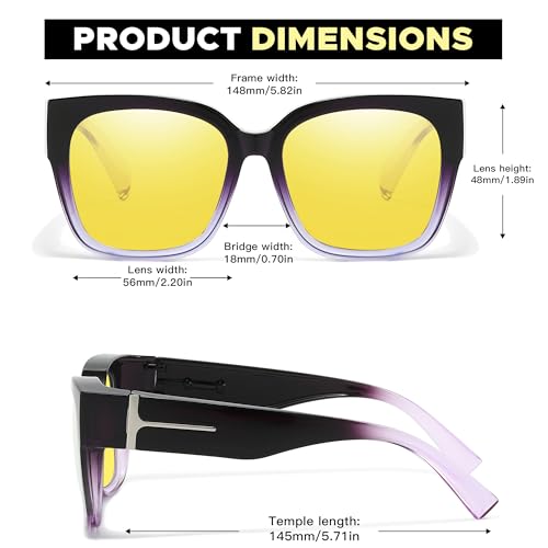 LVIOE Night Vision Glasses for Driving Fit Over Glasses for Women Trendy Oversized Anti Glare Polarized Yellow Lens LN75113
