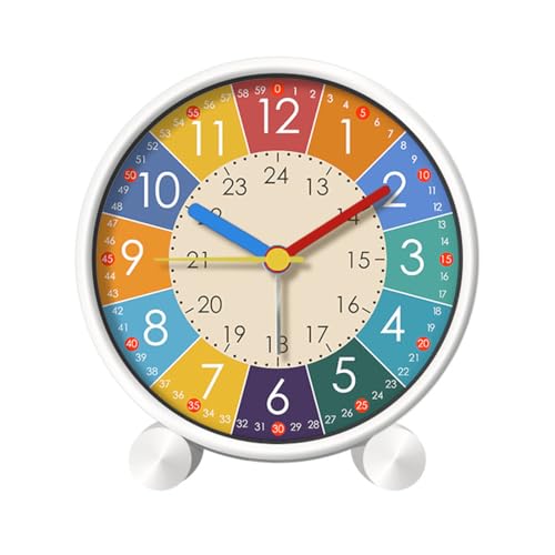 Tomedeks Reveil Enfant Silencieuse,Réveil Silencieux Sans Tic-Tac,Horloge de Table,avec Fond Coloré Facile à Lire,Facile d’Apprendre à Lire l’Heure,pour Ecole Chambre Enfant Classe