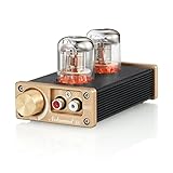 Mini size with exquisite appearance: compact design adopts metal case and thickened golden panels with better shielding performance, power switch and volume control are integrated into one knob for convenient use, retro slight light red filament iinside tubes decorates audio system mystically.