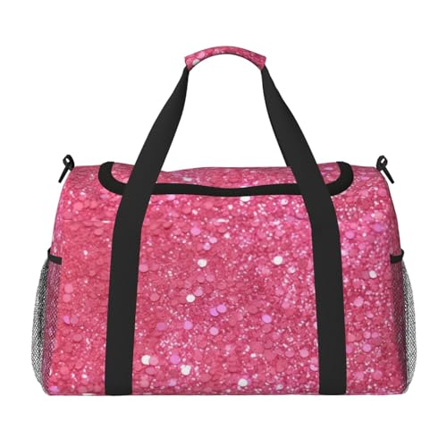 Sparkling Pink Glitter Travel Duffel Bag Lightweight Waterproof Carry On Tote Bag Foldable Weekender Overnight Bags Sport Gym Bag For Women Men