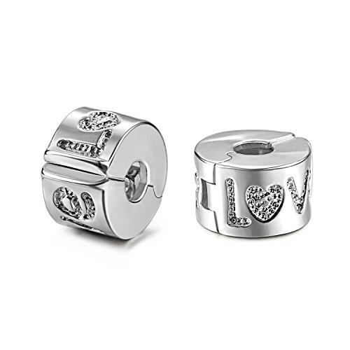 JewelrieShop Clip Spacer Charm for Bracelet Clip Lock Stopper Bead Spacer European Openable Beads 2pcs
