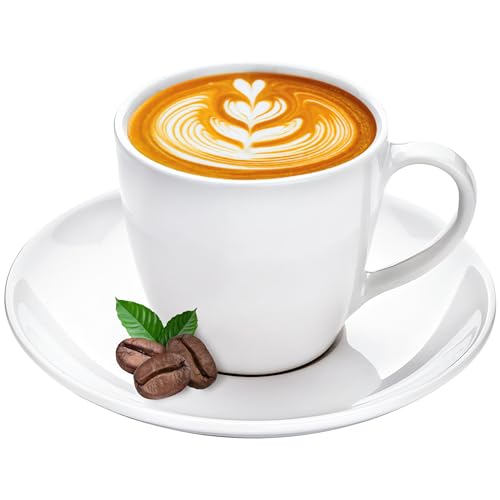 KONZEPT Kaffeetassen Set 6er mit Untertassen, Weiß, Tassen für 6...