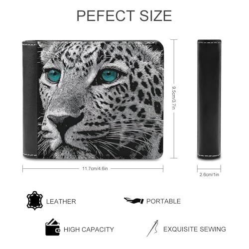 Leopard with Green Eyes Soft PU Leather Bifold Wallet, Coin Purse Credit Pass Case, Durable Card-Holder Slim Billfold for Men Woman Money Storage2