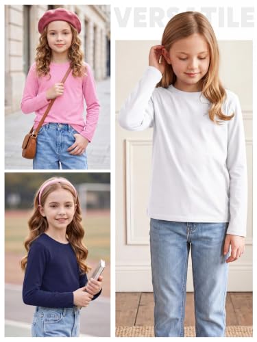 Image of Cooraby 5 Pack Girls Long Sleeve Tees Girls' Soft T-Shirts Kids Basic Crewneck T-Shirts Top for Teen Youth Girls, 2T-16Y