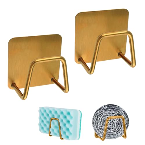MOROBOR Porte-éponge adhésif, 2 pièces en acier inoxydable pour évier, porte-éponge à savon, support inoxydable premium, accessoires de cuisine/Or