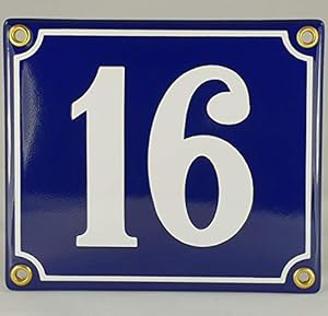 Ags Emaille Hausnummer 16 Blau-Weiß Schild