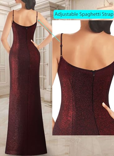 Image of VFSHOW Womens Sexy Formal Ruched Fitted High Slit Bodycon Maxi Dress Spaghetti Strap Sweetheart Cocktail Prom Evening Gown