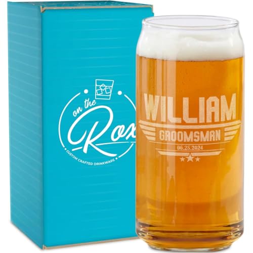 Image of Personalized Groomsmen Beer Can Glass Gifts - Custom Groomsman Gift -Personalized Wedding Beer Can Glass - Groomsman Proposal - 20 oz Engraved Groomsmen Beer Glass - Personalized Wedding Favors