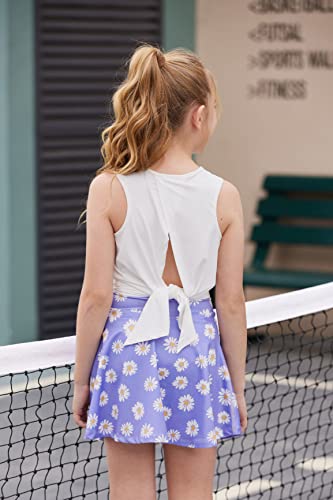 Image of Zaclotre Girls Athletic Tank Tops Open Tie Back Sleeveless Workout Shirts | Kids Sport Shirt 5-14Y, Stretchy, Lightweight, Quick-dry, Open Back, Tie Back, Dance, Tennis, Outdoor, Daily Wear