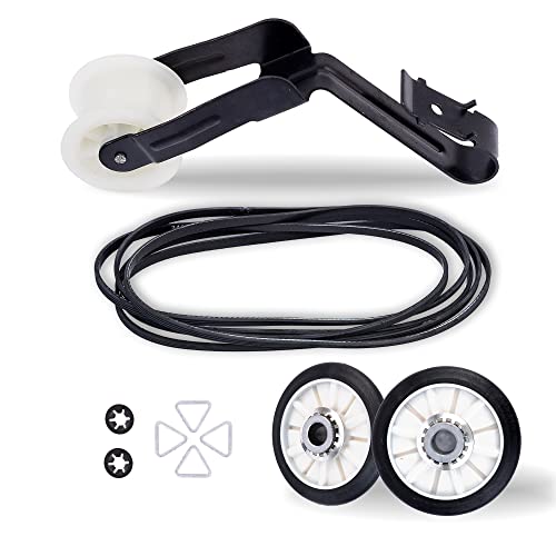 Dryer Repair Kit Replaces For Amana NED4600YQ1 NED4655EW1 4GNED4600YQ1 NED4600YQ0 NGD4655EW2 NED4500VQ0 NED4700YQ1 NED4500TQ0 NED4800VQ0 Drum Rollers 14210017 Belt 341241 Idler Pulley 14210023