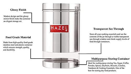 Image of HAZEL Stainless Steel Transparent Glossy Finish See Through Container, 1 PC, Silver, 1200 Ml