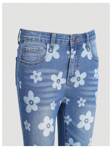 GORGLITTER Girl's Floral Print Bell Bottom Cute Denim Pants Flare Leg Skinny Zipper Fly Jeans with Pockets3