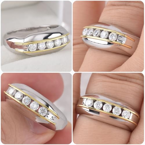 D Color VVS1 Moissanite Mens Wedding Band 925 Sterling Silver Engagement Rings for Men Eternity Pave Round Size 8-134