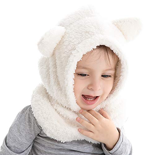 Baby Girls Boys Winter Warm Scarf Hat Kids Thick Earflap Hood Cap With Ear 6M-7T (White,S) #TOP1