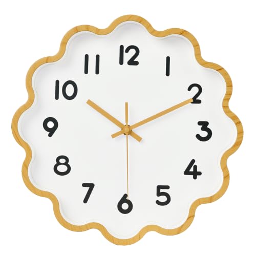Image of HZDHCLH Wall Clocks Battery Operated 12 Inch Cloud Shaped Wall Clock Silent Non Ticking Modern Decorative Clock with 3D Numbers for Bedroom Living Room Nursery Classroom Yellow Wood Grain