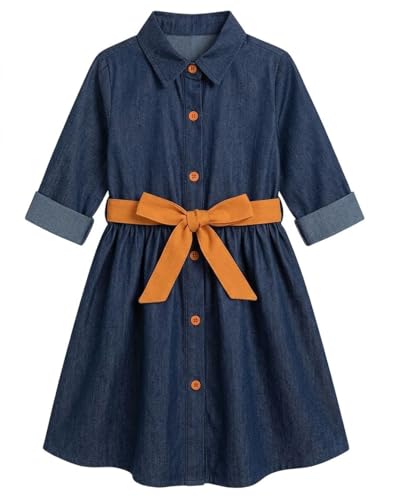 Image of A.T.U.N. (ALL THINGS UBER NICE) Girls 100% Cotton Shirt Dress with Belt | Solid Button-Down Dress with Collar Neck | Soft Breathable Kids Outfit for Girls