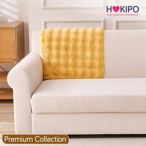 Image of HOKIPO 'FurHug' Luxury Faux Rabbit Fur Sofa Backrest Cover with Anti-Slip Backing, Honey Yellow (AR-6289-YLW*1S)