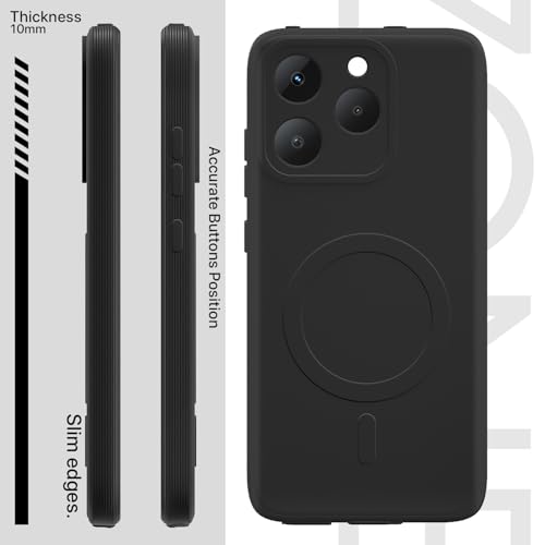 Image of Outlouders Back Cover for Realme 15T 5G / Realme Narzo 90 5G Soft Matte Silicone Cover with Slim Fit | Mag-Safe Logo (Not Mag-Safe Compatible) | Shockproof | Camera Protection Bumper Case (Black)