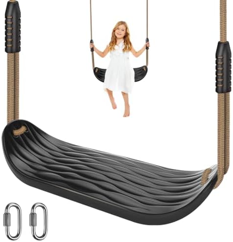 BeneLabel Schaukel Kinder Babyschaukel Outdoor Brett Schaukelsitz/Schwarz | Kleinkind Teen Erwachsene,Schaukelbrett,130-200cm Seil,113kg,Spielplatz Garten Kinderzimmer,Rutschfest,K