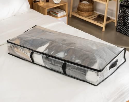 Under Bed Storage Bags, 2 Pack Large 42" x 18" Clear Underbed Storage Containers with Zipper, Heavy Duty Breathable Non-Woven Fabric, Space Saving Organizers for Clothes, Blankets, Bedding - Image 5