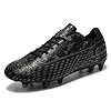 LEOCI Soccer Cleats for Women's and Men's Outdoor Unisex Football Shoes Firm Rugby Boots Black-Grey
