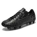LEOCI Men's Football Shoes Adult Soccer Boots Women's Training Ag/FG Outdoor Unisex Soccer Cleats Astro Firm Rugby Sneakers Black Grey