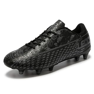 LEOCI Soccer Cleats for Women's and Men's Outdoor Unisex Football Shoes Firm Rugby Boots Black-Grey