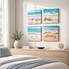 Alptiny 4 Pieces Canvas Wall Art Framed Beach Wall Art Prints, Coastal Starfish Shells Ocean Picture Canvas Artwork for Gifts Bathroom Bedroom Living Room Hallway Decor 30x30cm #2