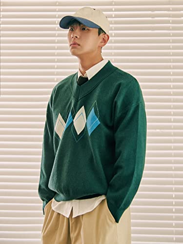 Sweaters For Women - Men 1Pc Argyle Pattern Drop Shoulder Sweater (Color : Green, Size : X-Large) #TOP5