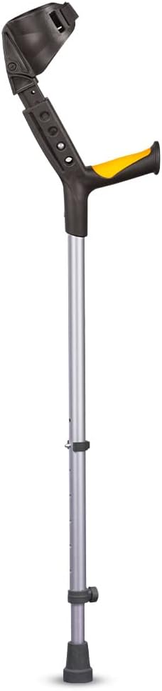 Astra Plus Crutch with Height Adjustable Elbow Support & Movable Arm Cuff, Light Weight- Single Piece (Grey)