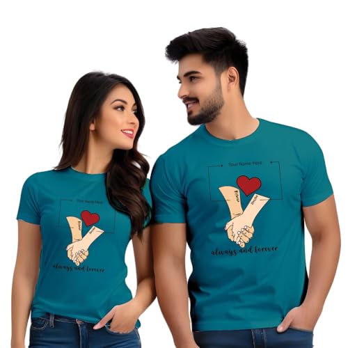 Image of Bouncy Toonz Couple T Shirts for Couple-Husband Wife Matching Dress-Couple Tshirt Combo- Regular Fit Cotton Round Neck Half Sleeve (cus-Couple-Hands)