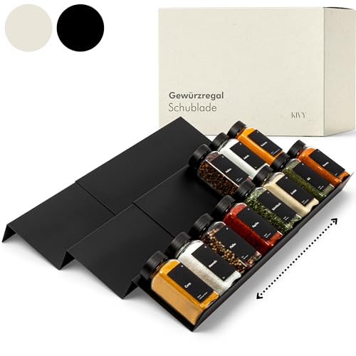 KIVY Scaffale Portaspezie in Metallo Regolabile per Cassetti - Organizer e Contenitore per Spezie - Inserto per Cassetto Cucina