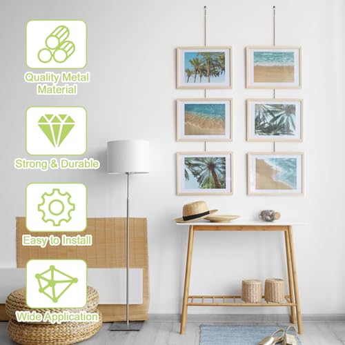Image of Picture Hanging Kit with 4Pcs 3M Picture Hanging Chains & 16Pcs Hooks, Heavy Duty Metal Display Chain for Photo Frames Artworks Mirror(Bronze)