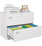 SISESOL 2 Drawer Lateral File Cabinet with Lock,White Lateral Filing Cabinet,Horizontal Metal Fil...