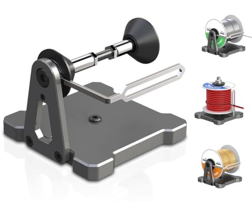 ElecGear Reel Stand, Dispenser for Solder Wire Spool, Electric Magnet Wire Roll and other String Cord Chain Rolls, Aluminum Desktop and Wall Mount Holder Bracket for PCB Soldering Craft Work