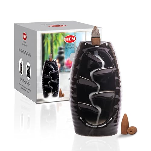 Image of Hem Backflow Incense Burner Set - Plate Fountain | Handcrafted Ceramic Holder with 10 Backflow Cones | Meditation,Prayer & Relaxation | Perfect for Decor,Yoga & Spiritual Spaces, Black