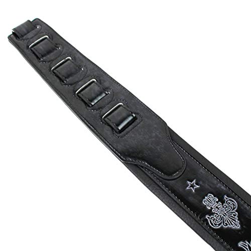 Walker And Williams GB-20 Sangle en cuir rembourré avec motif fleur de lys et chaîne française Noir denim - Les Beatles, Paul McCartney, John Lennon, RIngo Starr, George Harrison Walker And Williams GB-20 Sangle en cuir rembourré avec motif fleur de lys et chaîne française Noir denim – Image 8