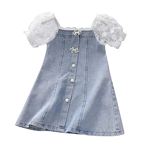 Moonker Toddler Kids Baby Girls Puff Sleeve Lace Mesh Dress Girl Denim Dresses Dresses Rustic Flower Girl Dress