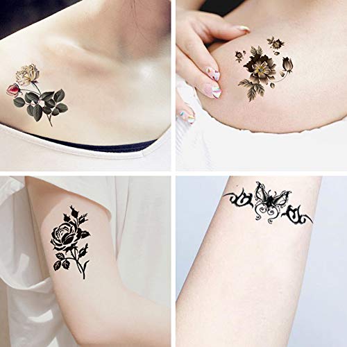 Tafly Flower Temporary Tattoos Fake Tattoos Black Rose And Butterfly Scorpion Waterproof Tattoo Stickers-For Women & Men 10 Sheets #TOP5