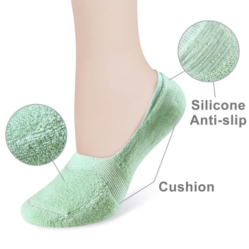 Leotruny 6 Pairs Unisex Thick Cushion Athletic Cotton Non Slip Low Cut Flat Liner No Show Socks (Medium, C09-White/Green/Pink)