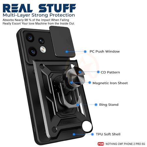 Image of Armor Bumper Back Cover Case for Nothing Phone 2 Pro 5G Rotating Camera Cover, Ring Holder & Kickstand | Heavy Duty & 360 Degree Protection Nothing Phone 2 Pro 5G Back Cover (Black)