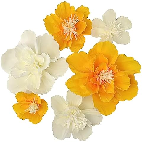 Mybbshower Large Crepe Paper Flower for Wall Party Floral Backdrop Nursery Room Wall Decoration (Yellow Party) Cover