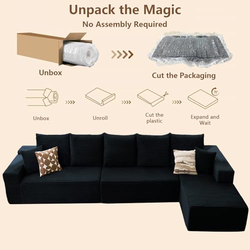 Image of Oversized Modular Sectional Sofa Couch, Large 5 Seater Corner Sofa Modern L Shaped Sectional Couch Cloud Couches for Living Room, Office, Spacious Space, Corduroy, No Assembly Required, Black
