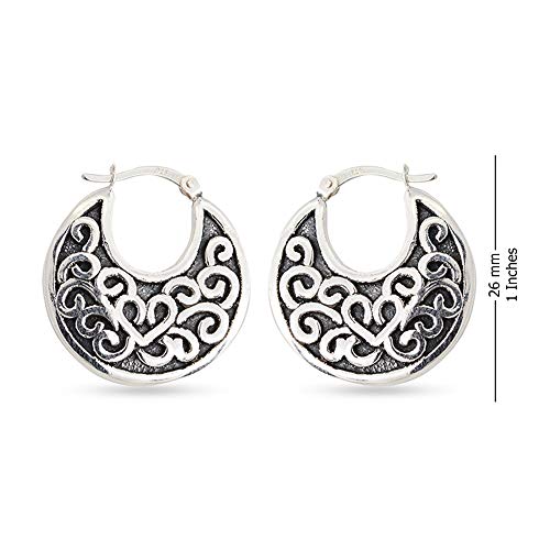 Lecalla Sterling Silver Jewelry Antique Finish Light Weight Tribal Filigree Hoop Earring For Women #TOP2