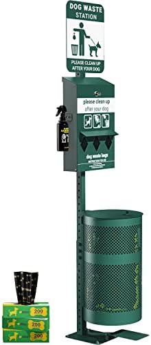 Pet Waste Station with Pedal - Includes 600 Roll Bags & 50 Can Liners - Glow in the Dark Dog Waste Station with Dog Poop Sign, Bag Dispenser, Hand Sanitizer Bottle & Outdoor Trash Can with Lid
