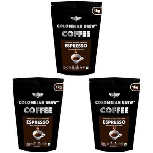 Image of COLOMBIAN BREW COFFEE Colombian Brew Arabica Espresso Filter Coffee Powder, Roast & Ground Strong, 1kg (Pack of 3)