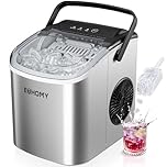 EUHOMY Countertop Ice Maker Machine with Handle, 26lbs Per Day, 9 Ice Cubes Ready in 6 Mins, Auto-Cleaning Portable Ice Maker with Basket and Scoop, for Home/Kitchen/Camping/RV (Silver)