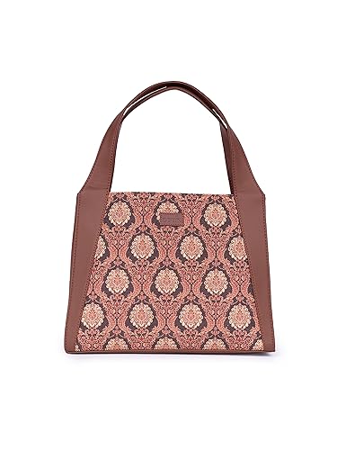 Image of ZOUK Printed Jute Handcrafted Vegan Leather Grey Women's Stylish Tote Bags | Trapezia Tote| Shoulder bag with double handle