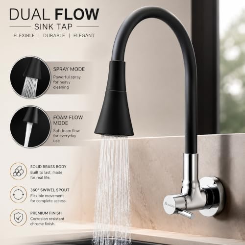 Image of Acetap 2 Mode Flexible Kitchen Sink Faucet with 360 Rotation | Splash-Proof Design, Water-Saving, Easy Installation, Washing & Cleaning, Wall Mount
