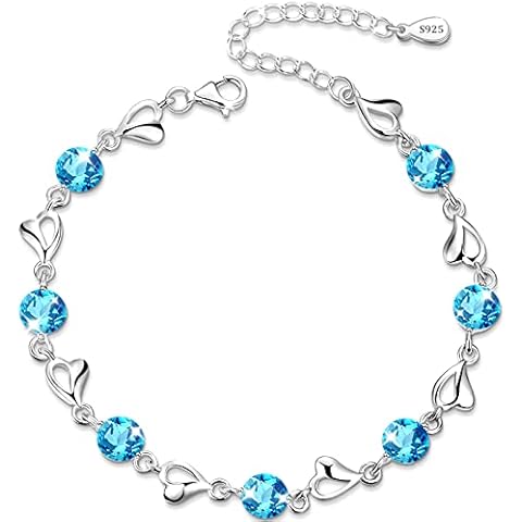 Armband Herz Armband Silber 925 Armband Damen Zirkonia Armband Silber Kristall Armband Verstellbar Schmuck Armband Blau Damen Geschenk für Weihnachten Valentinstag Cover